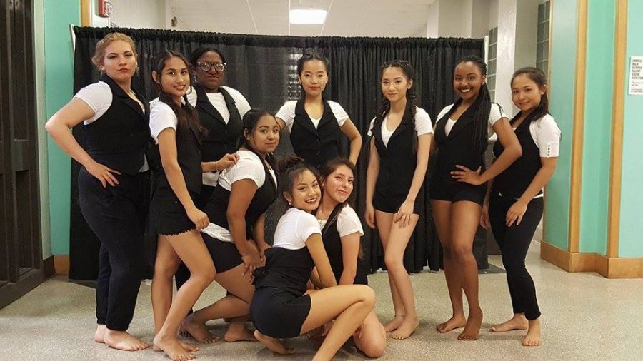 Some of the dancers during the intermission of the 2017 Lowell High Spring Dance Concert posed for pictures.